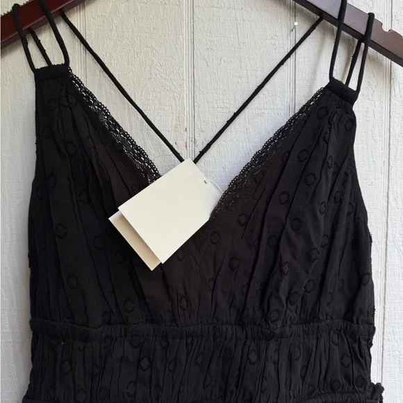 ULLA JOHNSONNew York Freya Black Midi Dress in black eyelet with lace size 0